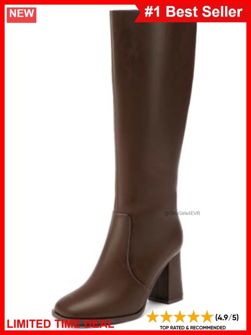 Wide Calf Knee High Boots Square Toe 3.5-Inch Chunky Heel Women's Tall Boots